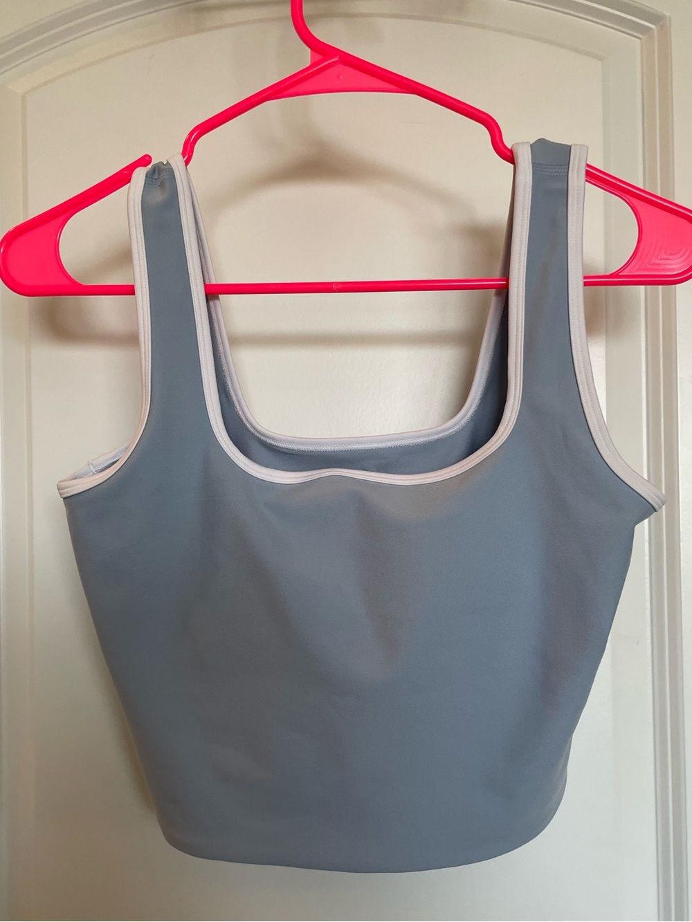 Women's Square Neck Crop Top - Light Blue with White Trim